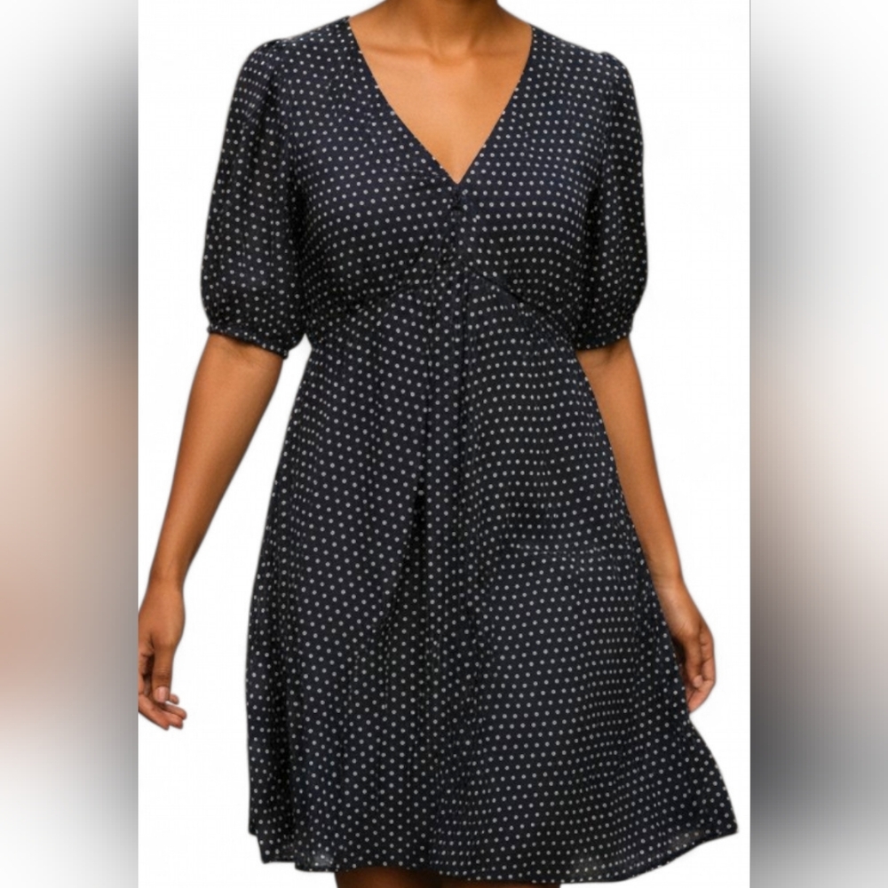 Madewell Black and White Polka Dot V-Neck Midi Dress